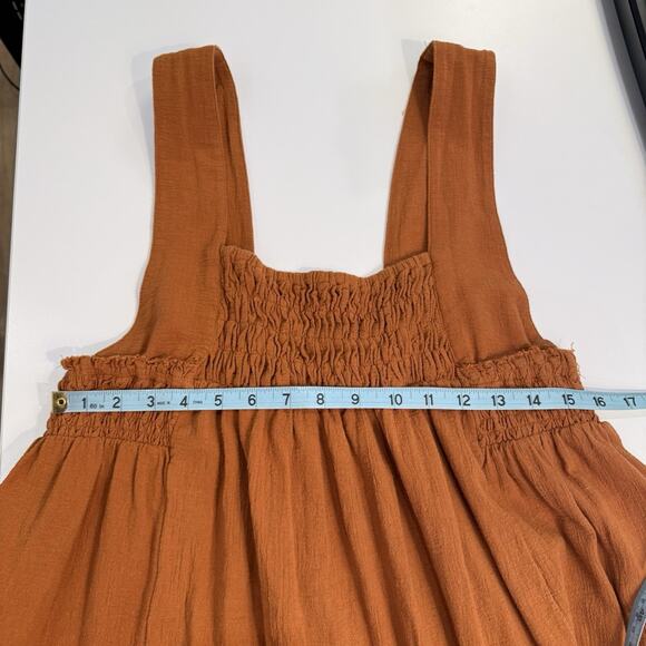 Free People Dress Size Small Delphine Midi Tank Smocked Cotton Billowy Sienna - Picture 10 of 15